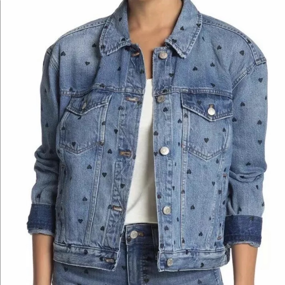 New.! Madewell Heart ❤️ Print Boxy Denim Jacket M - Picture 5 of 5